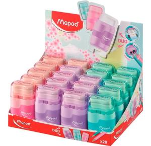 APONTADOR C/ DEPOSITO + BORRACHA CONNECT PASTEL 2F 049231 CORES MAPED UND