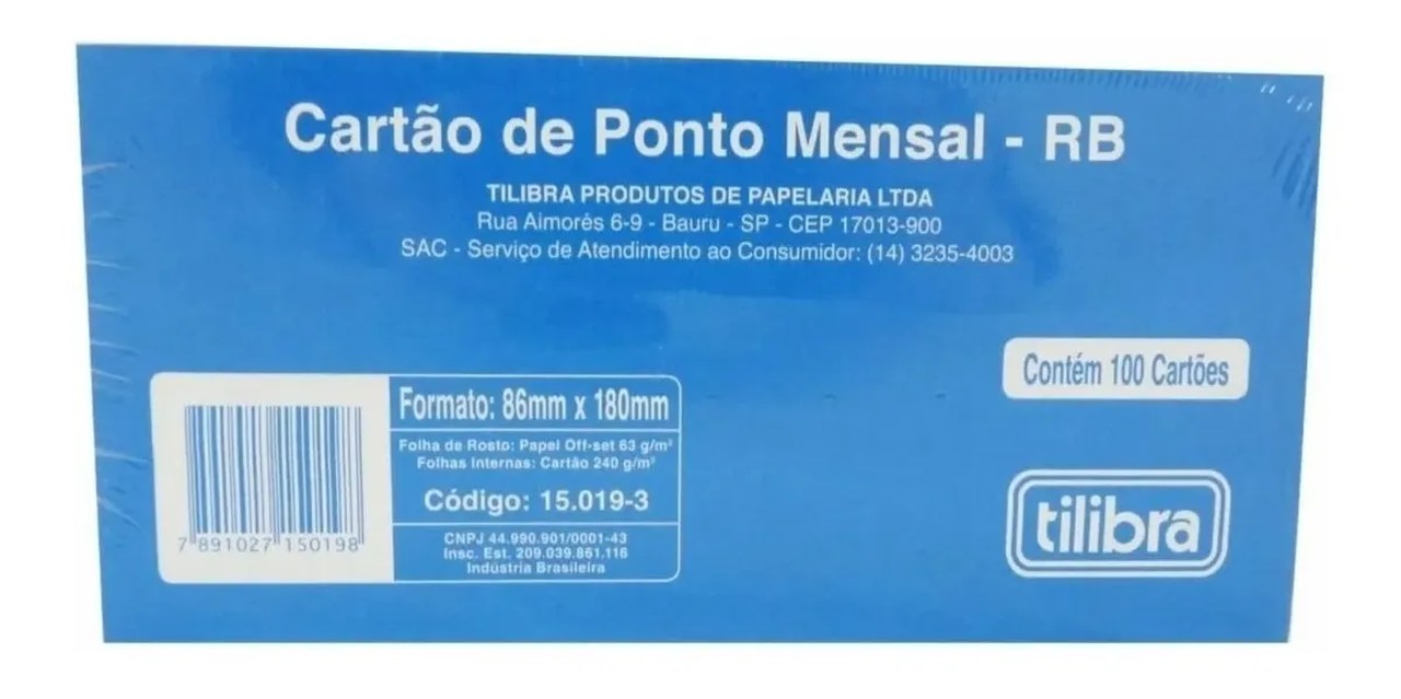 CARTAO DE PONTO PCT 100 UND RB TILIBRA UND