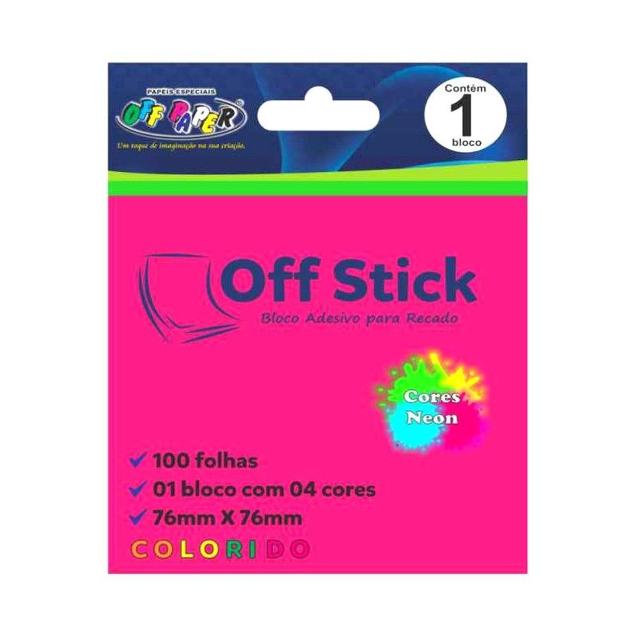 BLOCO ANOTACAO 76MMX76MM C/100FLS OFF STICK NEON CORES OFF PAPER UND