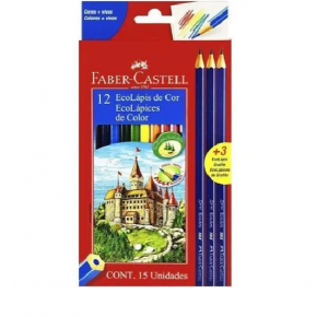 LAPIS DE COR ECOLAPIS 12 CORES + 3 LAPIS PRETO FABER CASTELL 