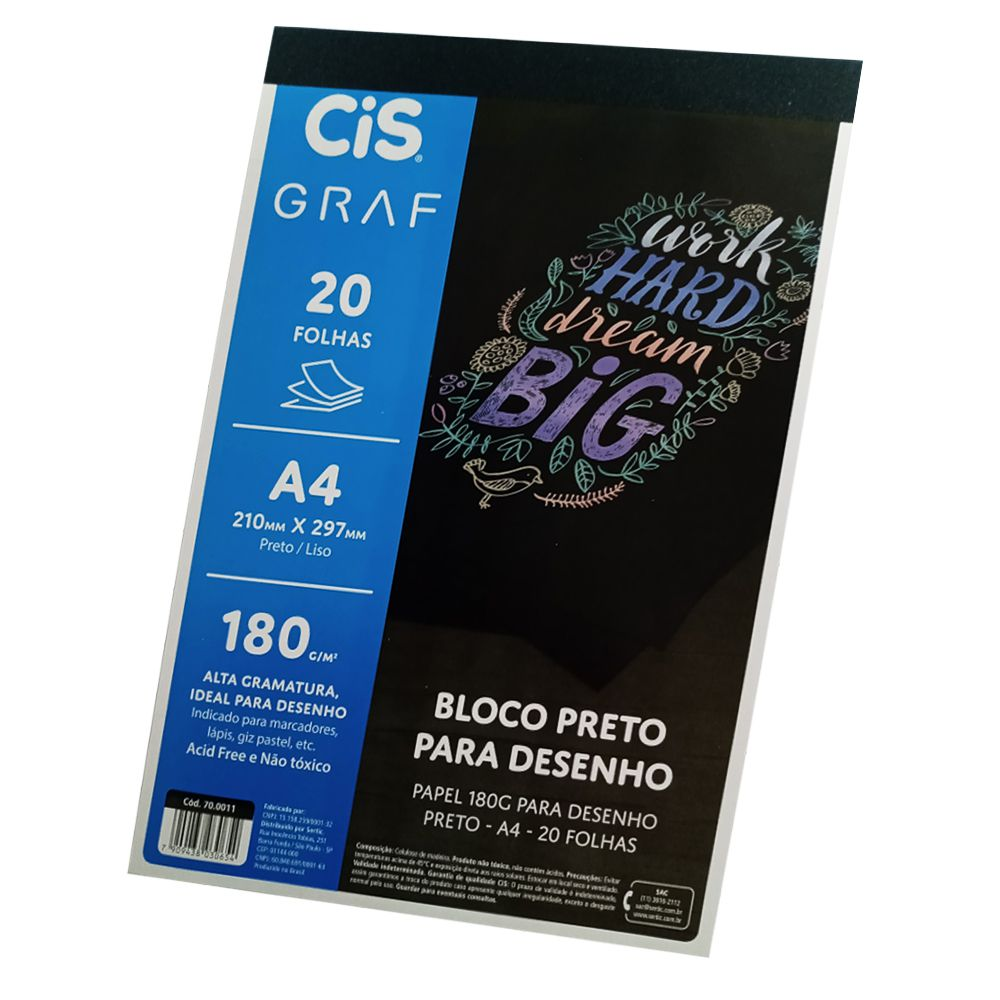 BLOCO PRETO P/ DESENHO A4 180GRS 20FLS 70.0011 CIS 