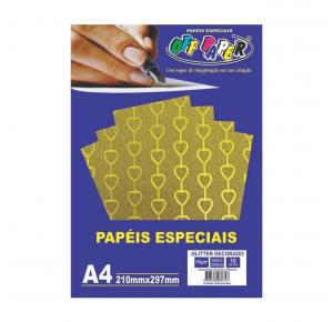 PAPEL A4 GLITTER 150GRS DECORADO CORACAO CORES OFF PAPER PCT C/10 FLS