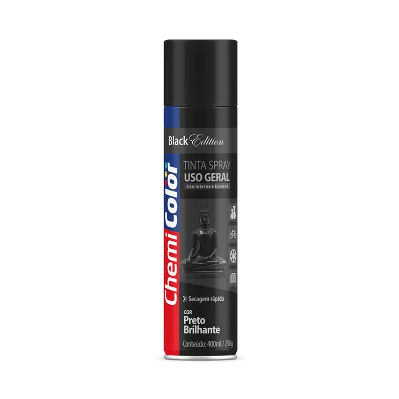 TINTA SPRAY 400ML REV-0005/17 PRETO BRILHANTE CHEMICOLOR UND