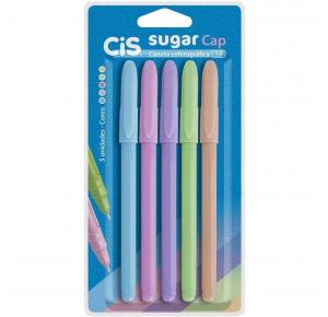 CANETA ESF. SUGAR CAP 1.0 CORES CIS ESTOJO C/ 05 UNDS