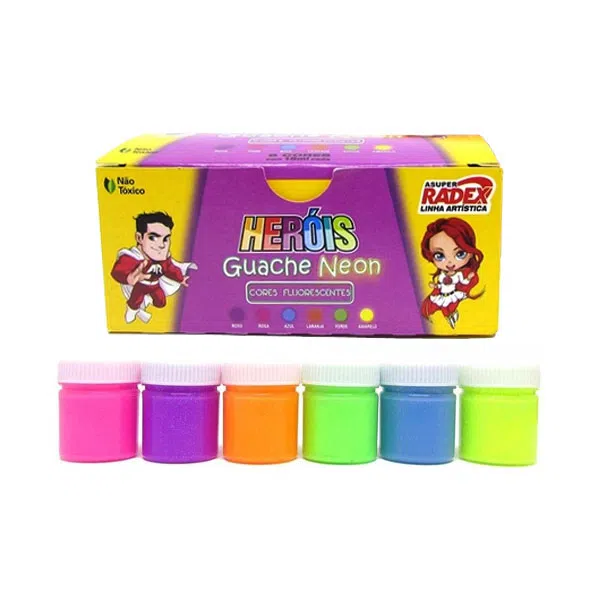 TINTA GUACHE 15ML C/6 NEON HEROIS 7026 CORES RADEX UND