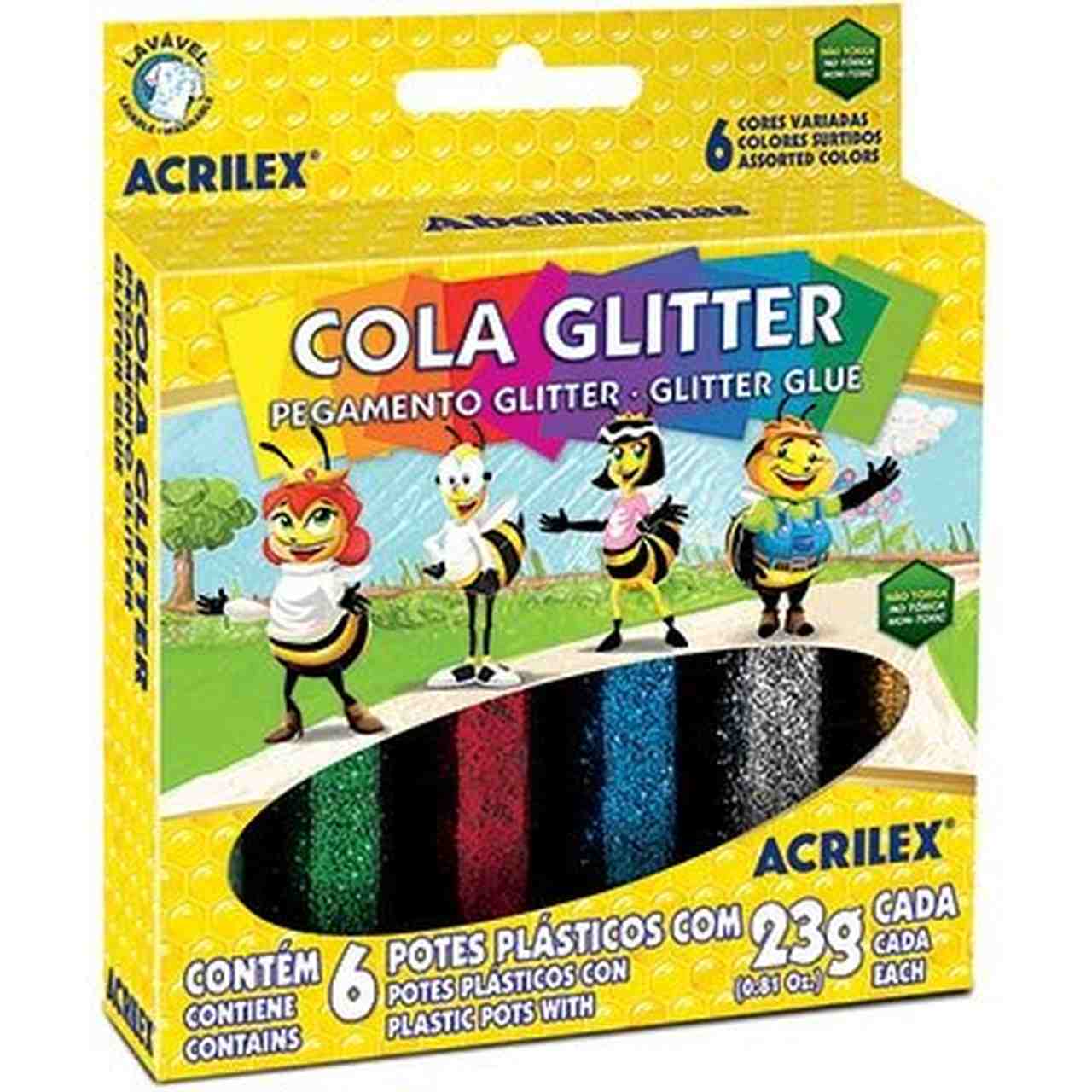 COLA GLITTER 23GR 02923 CORES ACRILEX CX C/06 UNDS