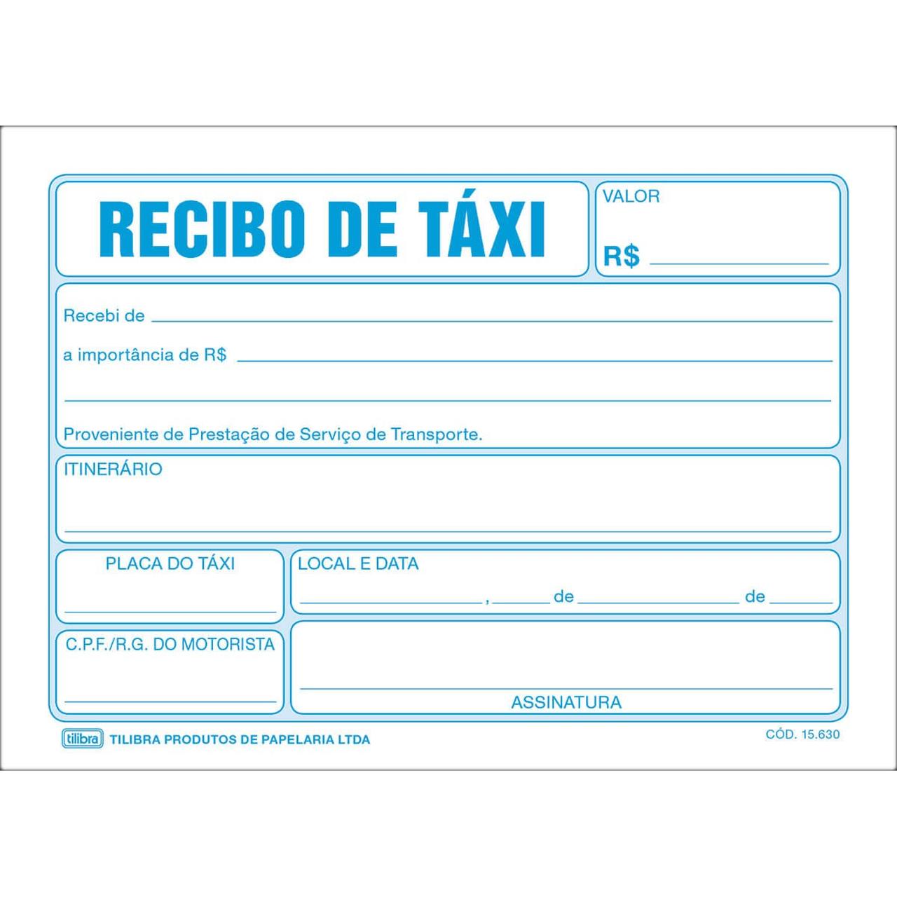 BLOCO RECIBO DE TAXI 50FLS 156302 TILIBRA UND