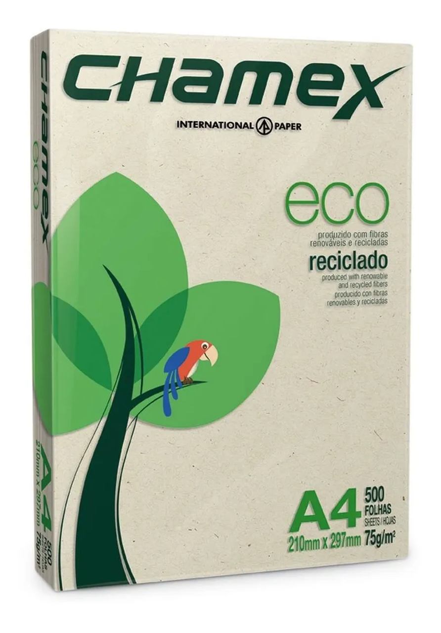 PAPEL A4 210X297 ECO-RECIC. 75G CHAMEX PCT C/500FLS