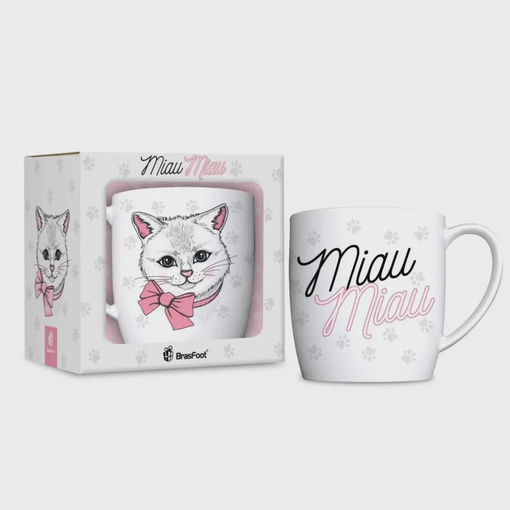 CANECA PORCELANA 360ML GATINHA MIAU 3567 BRASFOOT UND