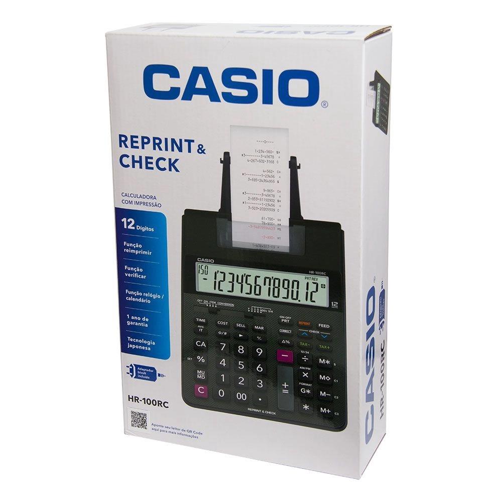 CALCULADORA MESA 12 DIG BOBINA HR-100RC CASIO UND - Papelmax Papelaria