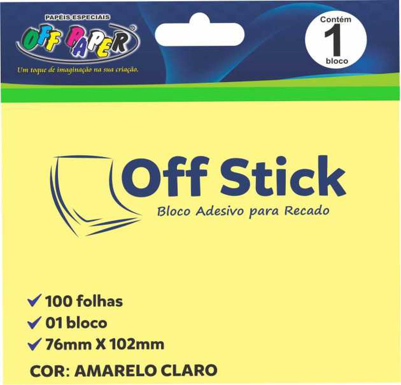 BLOCO ANOTACAO 76MMX102MM C/100FLS OFF STICK AMARELO OFF PAPER UND