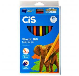 LAPIS DE COR PLASTIC SEXTAVADO 12 BIG C/ APONTADOR CORES CIS UND