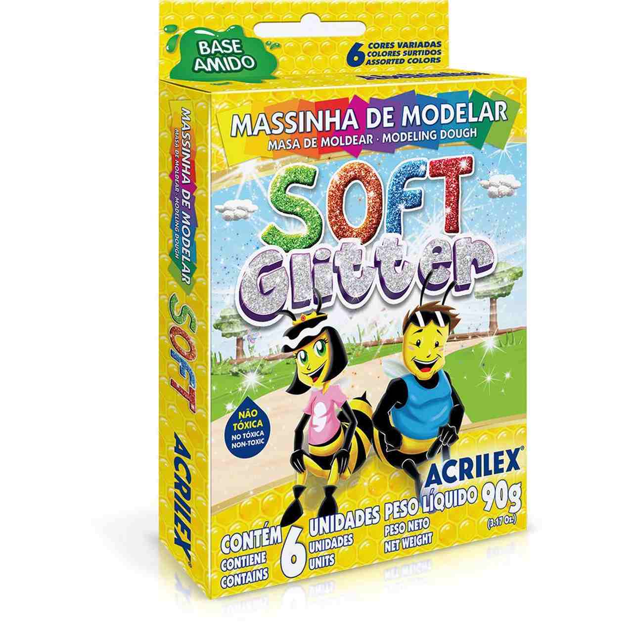 MASSA DE MODELAR 090G SOFT GLITTER 07360 06 CORES ACRILEX UND