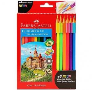 LAPIS DE COR 12 CORES 6 NEON 120112.6N FABER CASTELL