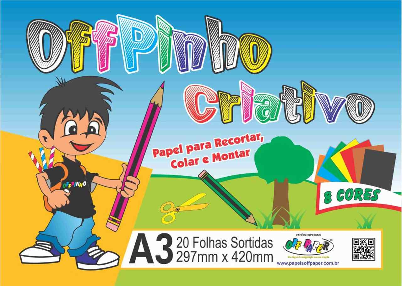 BLOCO CRIATIVO A3 PRIMEIRO OFFPINHO 8 CORES C/ 20 FOLHAS OFF PAPER UND