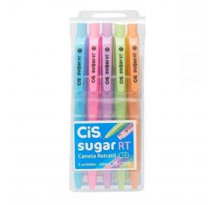 CANETA ESF. SUGAR RETRATIL CIS ESTOJO C/ 05 UNDS