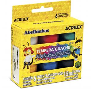 TINTA GUACHE 15ML C/06 CORES FANTASIA METALLIC 02002 ACRILEX UND