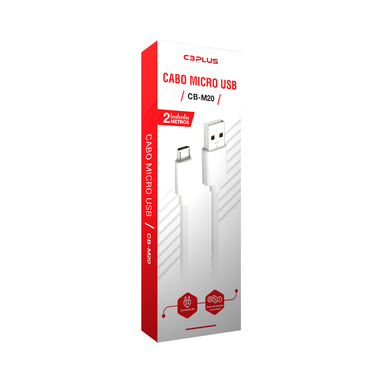 CABO USB MICRO 2.0A 2MT CB-M20WH C3PLUS UND