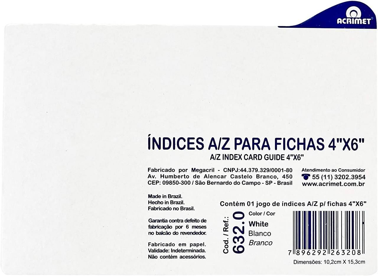 INDICE P/ FICHAS 4 X 6 632 BRANCO ACRIMET UND