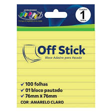 BLOCO ANOTACAO 76MMX76MM C/100FLS OFF STICK PAUTADO CORES OFF PAPER UND