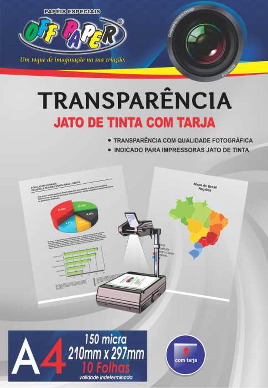 TRANSPARENCIA JATO DE TINTA C/ TARJA A4 150GRS OFF PAPER PCT C/10 FLS