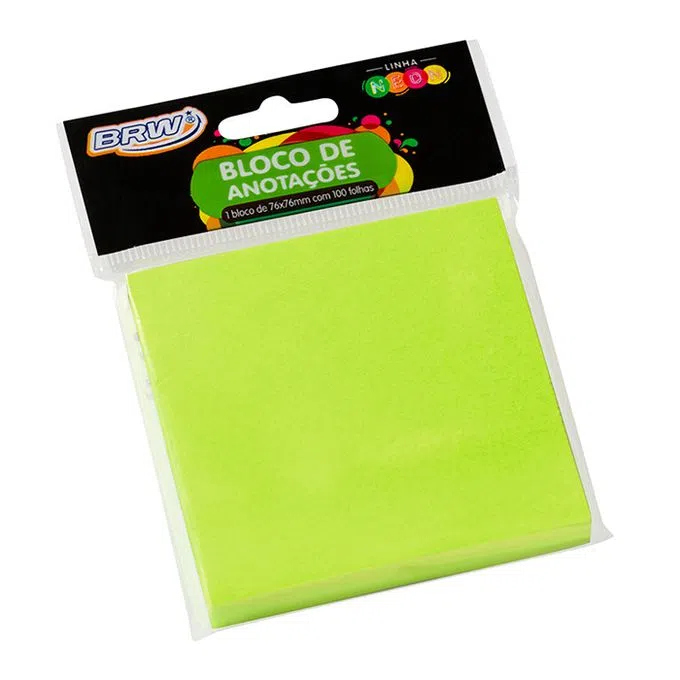 BLOCO ANOTACAO 76MMX76MM C/100FLS BA7674 VERDE NEON BRW UND