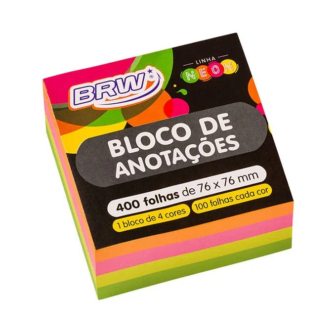 BLOCO ANOTACAO CUBO NEON 76MMX76MM C/400FLS BA7676 BRW UND