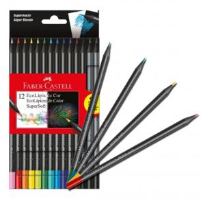 LAPIS DE COR 12 CORES SUPERSOFT + 2 LAPIS PRETO FABER CASTELL 