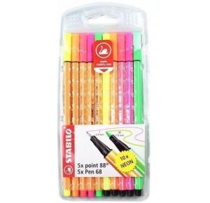 CANETA POINT 88 / PEN 68 NEON CORES STABILO ESTOJO C/ 10 UNDS