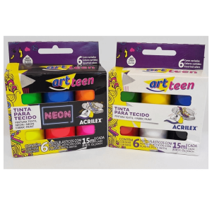 TINTA TECIDO NEON ART TEEN 15ML C/6 CORES ACRILEX UND